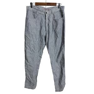 Alex Crane Cham Line Pants size 32 100% Linen Blue White Stripes